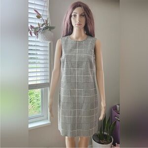 Theory black white houndstooth shift dress sleeveless midi